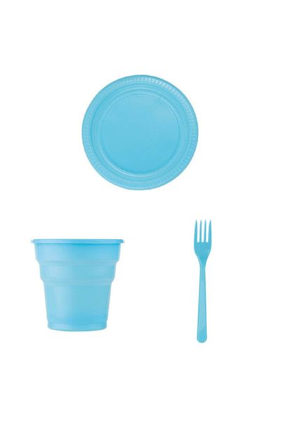 Roll-Up Blue Cutlery, Glass and Plate Set (For 25 People)