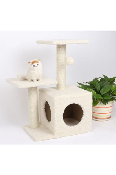 Nursoft Cat Scratcher with Double Steps and Nest White