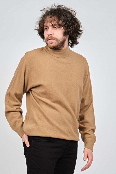 IDA Мъжки пуловер с поло яка от агнешка вълна 0593161, цвят камила