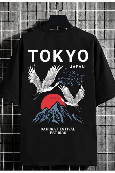 DEEPSENCE Unisex Oversize T-shirt Tokyobird Back Printed