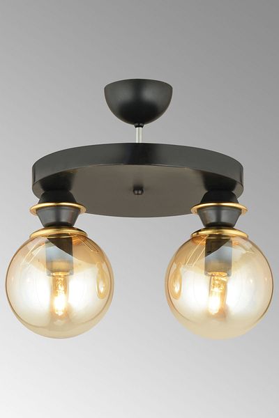 SONSUZ AYDINLATMA&AVİZE Black 2-Plafone Bal Glop Top Glass Downward Facing Luxury Chandelier