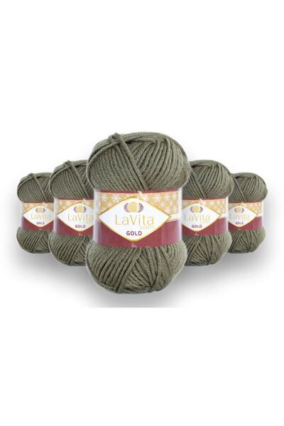 LaVita Yarn خيوط تريكو يدوية سميكة من الذهب للشتاء مكونة من 5 قطع (0424-كاكي)