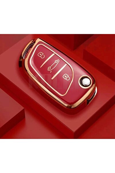 AYZ GARAGE Citroen-peugeot-ds حافظة مفاتيح حمراء مصنوعة من مادة TPU