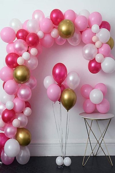 Trend Hediye Sepeti Metallic Pink - Fuchsia - White - Pastel Pink - Chrome Gold 100 Pieces Balloon Chain