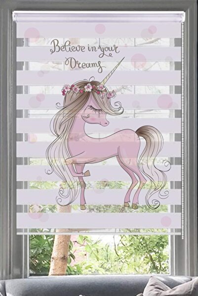 Lotus Unicorn Baskı Zebra Perde-bebek Odası Çocuk Odası