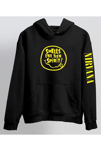 venüsdijital Nirvana Smeels Like Teen Spırit Design Black Hoodie