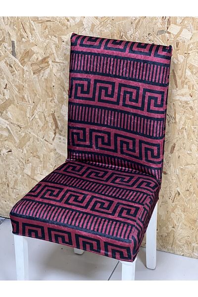 Madame Blue Silk Velvet Lycra Verase 6 τεμαχίων Κάλυμμα καρέκλας Claret Red