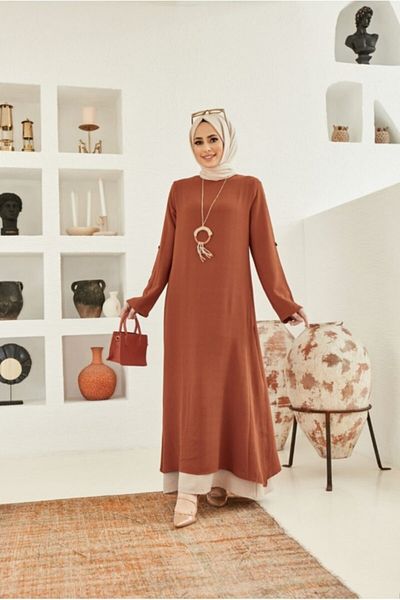 NS Moda Hijab Two Color One Piece Dress Tile Model-421
