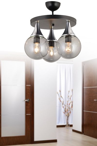 SONSUZ AYDINLATMA&AVİZE Black 3-Place Lamp Smoked Glop Top Glass Chrome Downward Facing Luxury Chandelier