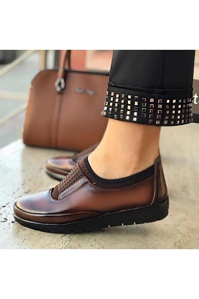 By Yağlıoğlu Yağlıoğlu Genuine Leather Heel Gel Inside Orthopedic Mother Shoes Yc341