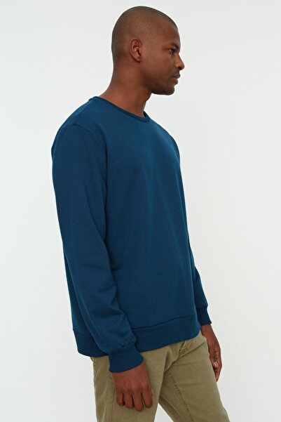 Trendyol Collection Суитшърт с дълъг ръкав и неповдигнат дизайн, цвят „Petrolean“, стандартен/нормален, TMNAW20SW0164