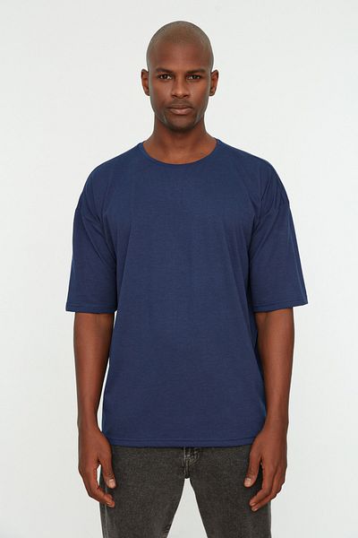 Trendyol Collection Sötétkék, nagy nyakú, rövid ujjú póló - TMNSS22TS0317