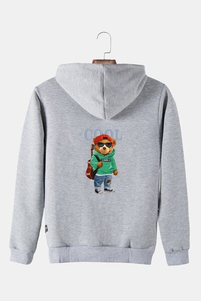 COLLIE Unisex φούτερ με γκρι κουκούλα Cool Teddy Bear με στάμπα με λεπτή εφαρ...