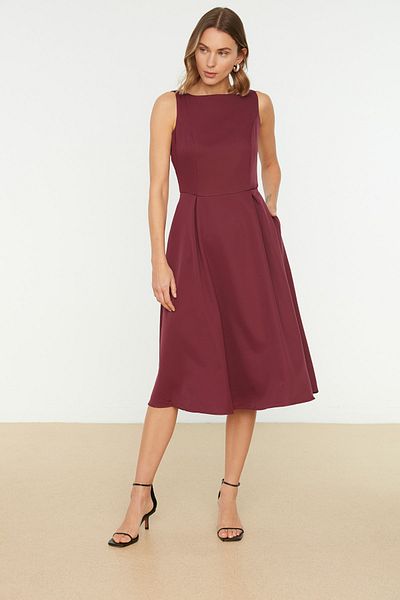 Trendyol Collection Rochie țesută Midi plisată cu deschidere în talie prune TWOSS20EL0980
