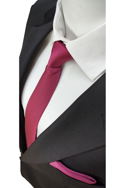 Le Voux Fuchsia Colored Oxford Dobby Self Patterned Tie and Handkerchief