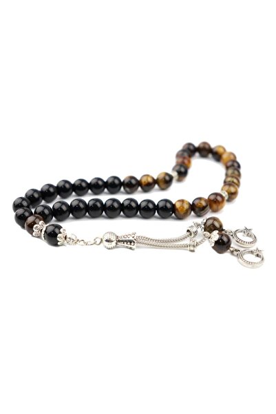 PİGADO Двойна полумесечна панделка Тигрово око и оникс Камък от естествен кам...