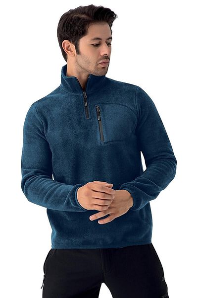 Crozwise Ανδρικό αθλητικό μπλουζάκι Fleece με μισό φερμουάρ Indigo 6032-11