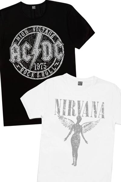 Rock & Roll Women's Black Acdc in the Circle, White Angel Nirvana 2-Pack Eco ...