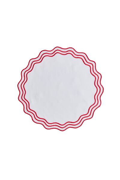 Hubb Interiors 2’li Waves Nakışlı Kırmızı Amerikan Servis