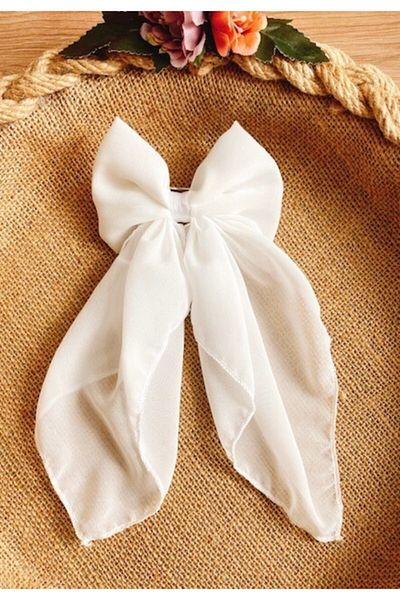 Yeşim Aksesuar Bow Tie Automatic Buckle, White Chiffon Ribbon Buckle