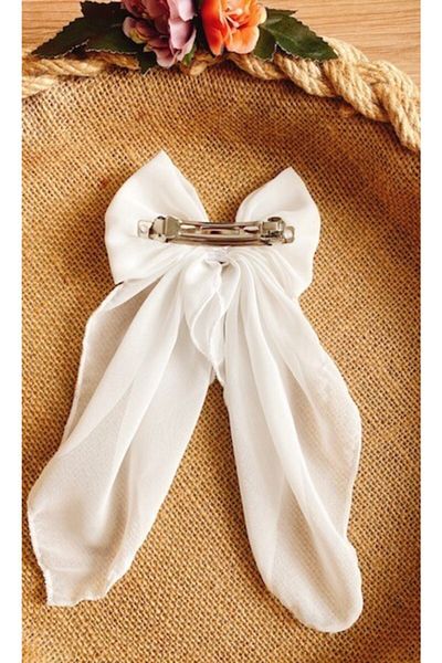 Yeşim Aksesuar Bow Tie Automatic Buckle, White Chiffon Ribbon Buckle
