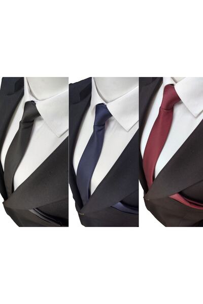 Le Voux 3 قطع من ربطات العنق والمنديل باللون الأسود - العنابي - الأزرق الداكن