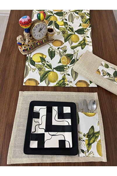 Zeren Home Набір скатертин з автентичним візерунком лимонів, 4 особи - американський сервіз