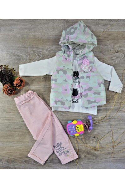 Hippıl Baby Kız Bebek Çıkarılabilir Broşlu Yelekli 3 Parça Takım 100251