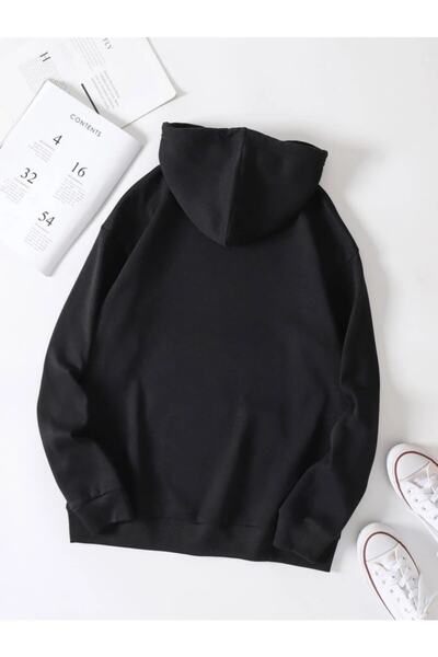 Deocept Unisex Oversize Μαύρο φούτερ με κουκούλα της δεκαετίας του 1990
