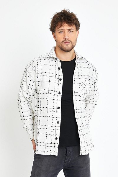CLIPMAN Ανδρικό oversize καρό πουκάμισο ξυλοκόπος λευκό