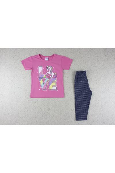 Pembe Unicorn Love Baskılı Alt Üst Takım