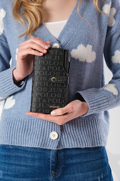 Just Polo محفظة نسائية سوداء أصلية بطبعة Monogram