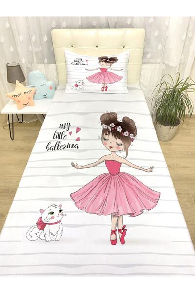 EVPANYA Balerin Ve Kedi Desenli Yatak Örtüsü Ve Yastık