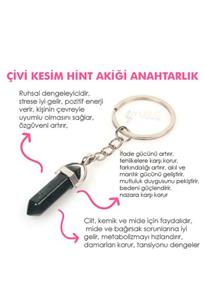 Mystic Energy Doğal Taş Hint Akiği Çivi Kesim Anahtarlık | Hediyelik Doğaltaş