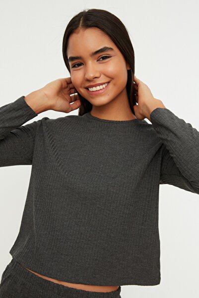 Trendyol Collection Anthracite Lace Detailed Knitted Pajamas Set THMAW21PT0197