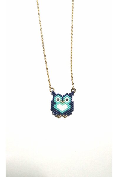 lindeko Miyuki Boncuk Küçük Boy Mavi Baykuş Kolye