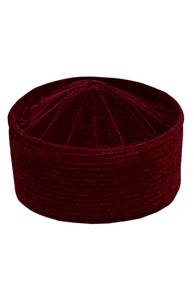 şahinbak Burgundy Velvet Skullcap,Burgundy Skullcap,Molded Skullcap,Takke,Fes,Cami,Cübbe,Swing F001