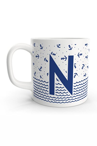 Rock'n Fox Letter N Sailor Blue Anchor Sailor Design Colored Letter Mug