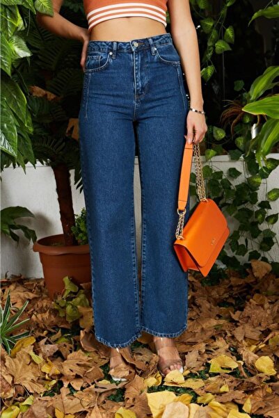 Bella denim Сини дънки с висока талия и широки крачоли