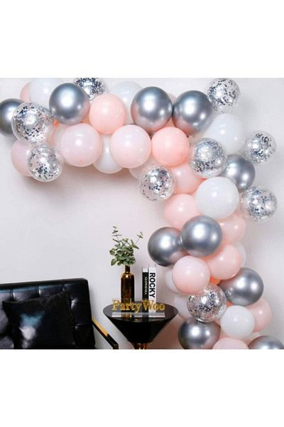 parti uzmanı 100 Pcs Pink, White and Transparent Neck Krit Madnonu Star Balloons