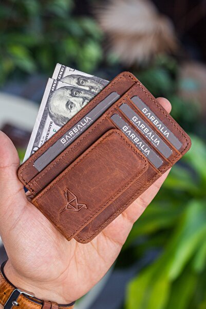 Garbalia Pisa Hakiki Deri Mıknatıs Kapaklı Taba Unisex Kartlık Cüzdan