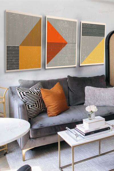 KanvasSepeti Set od 3 dekorativne platnene slike, boemska boho umetnost, apst...