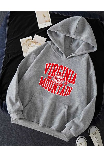 Deocept Hanorac unisex cu imprimeu Virginia oversize gri