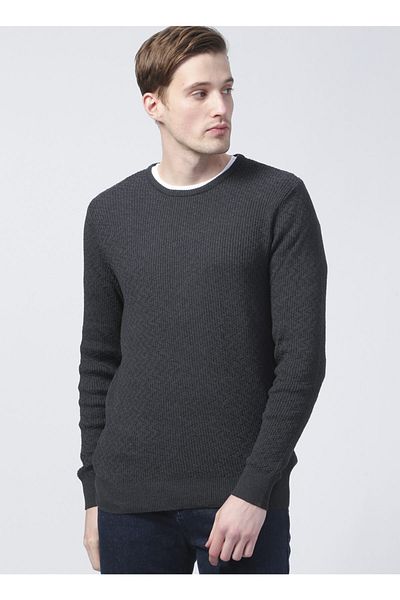Fabrika Benjamin-f Crew Neck Basic Jacquard Anthracite Melange Men's Sweater