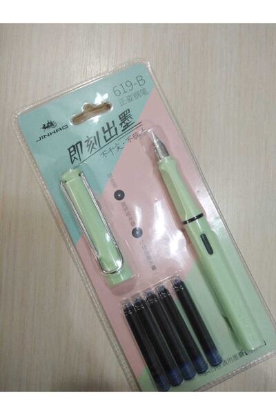 jinhao Dolma Kalem Seti Pastel Fıstık Yeşil Renk Ef 0,38mm Uç Kalem 5 Kartuş