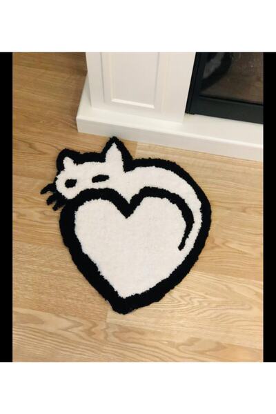 ZobarMarkt El Yapımı Kedi Temalı Tufting Paspas, 35x40 Cm