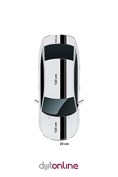 Çift Şerit Oto Sticker - Araba Sticker - 3 Parça