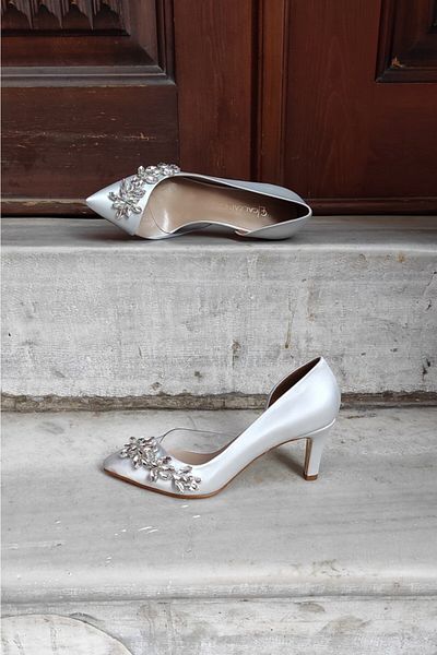 LA CALZATURE Satin Argintiu 7cm Toc Side Transparent Accesoriu Steaua Rochie De Seara Stiletto Pantofi Dama