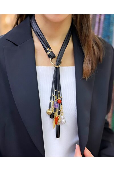 Fatma yaşar Doğaltaş Detaylı Deri Kolye