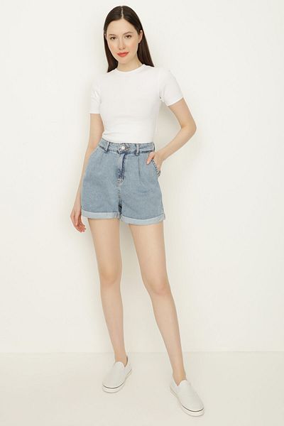 Select Moda Women's Blue Folded Jeans Shorts